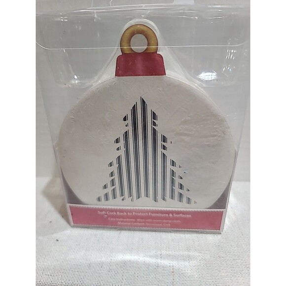 NEW Modern Christmas Tree Stoneware Drink Coasters Cork Back Set of 4 FARMHOUSE - Picture 3 of 5